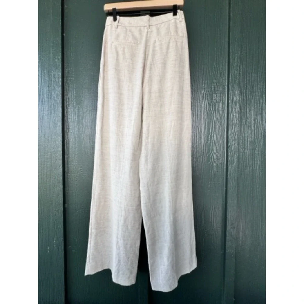 Wilfred Aritzia The Effortless Pant Linen Tencel Wide Leg Beige Trousers Size 8